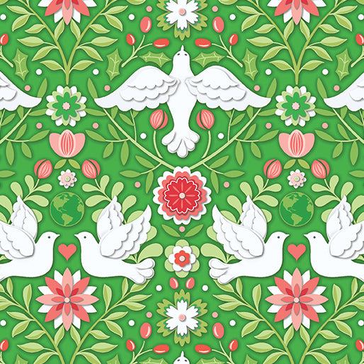 Peace on Earth Damask Green
