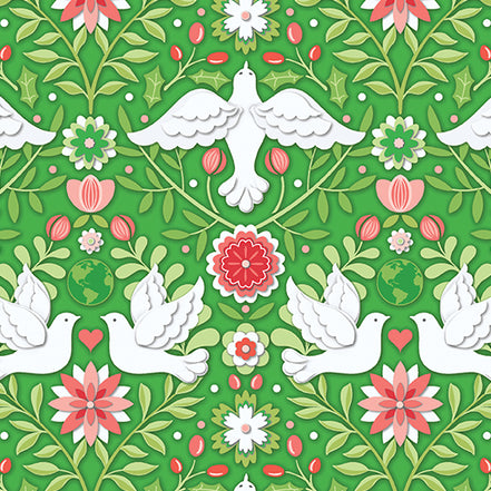 Peace on Earth Damask Green