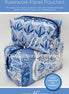 Pattern book for Rulerwork Panel Pouches by Amanda Murphy with blue and white pouches on a gray background.