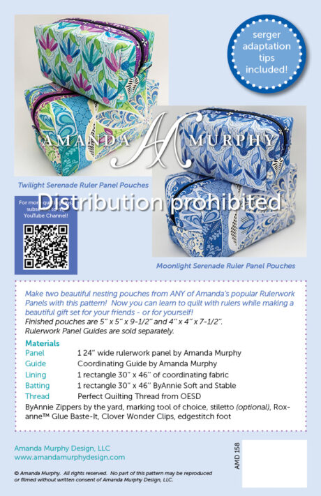 Amanda Murphy ruler panel pouches with fabric designs on a promotional flyer.