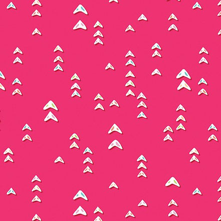 White geometric shapes on a pink background