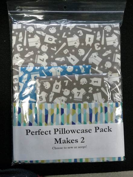 Perfect Pillowcase Pack Kit - Makes 2 - Grey Footall/Blue Football/Green Blue Geo