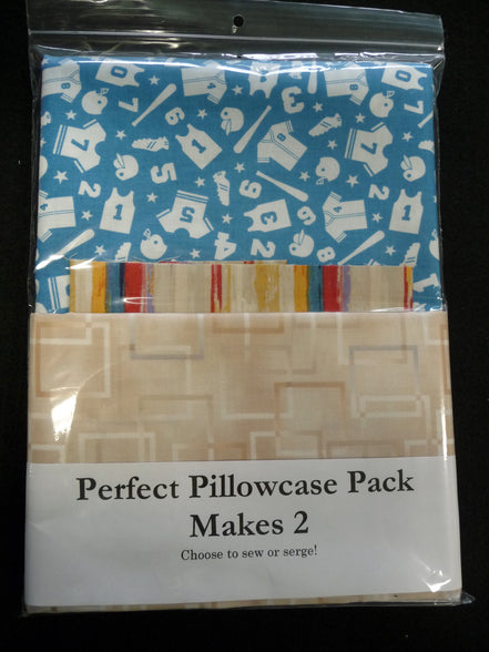 Perfect Pillowcase Pack Kit - Makes 2 - Blue Football/Stripe/Tan Line