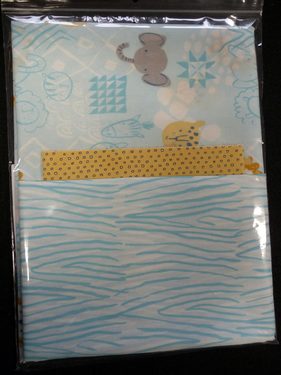 Perfect Pillowcase Pack Kit - Makes 2 - Blue and Yellow Tiger/Yellow Square/Blue Zebra Stripe