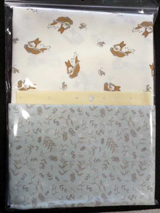 Perfect Pillowcase Pack Kit - Makes 2 - White Fox/Yellow Cat/Mint Floral