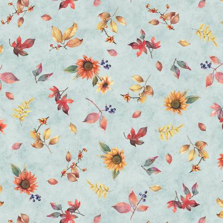 Bountiful Tossed Fall Flowers Lt Blue