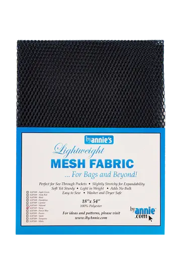 Black mesh fabric with Annie's label on a white background