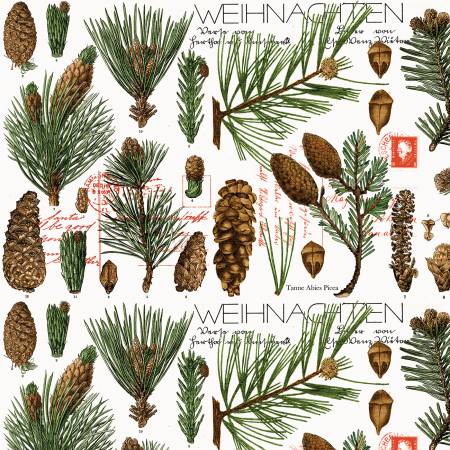 Classic Christmas Botanical Pines White
