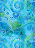 Colorful abstract pattern with swirling blue and green designs