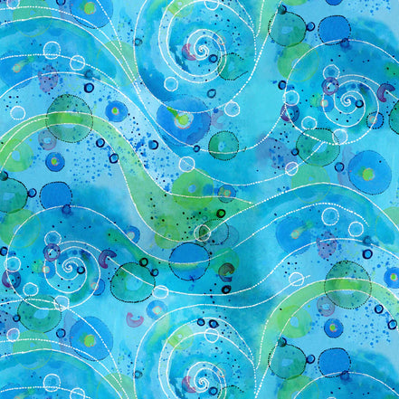 Colorful abstract pattern with swirling blue and green designs