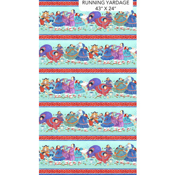 Berry Pickers Striped Border Turquoise Multi