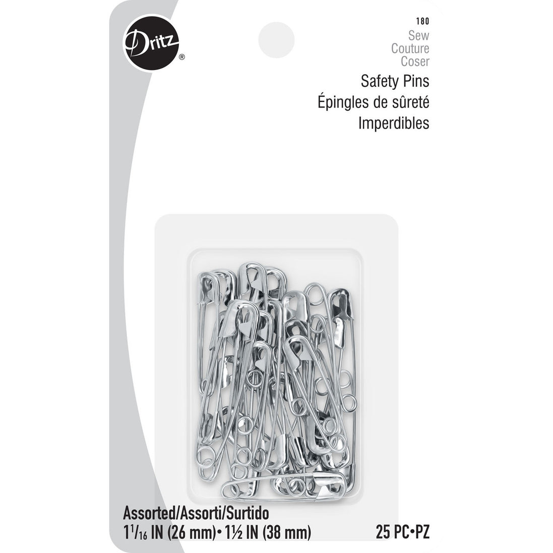 Dritz Pins Nickel 25ct Assorted Sizes