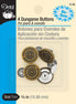Packaging of Dritz no-sew dungaree buttons for jeans and overalls with gold and silver buttons.