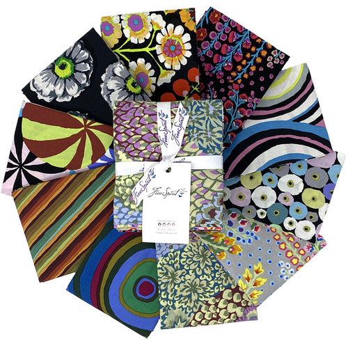 Collection of colorful fabric cuts arranged in a circular pattern 