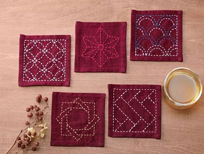 Sashiko Tsu Sampler Coaster - Red