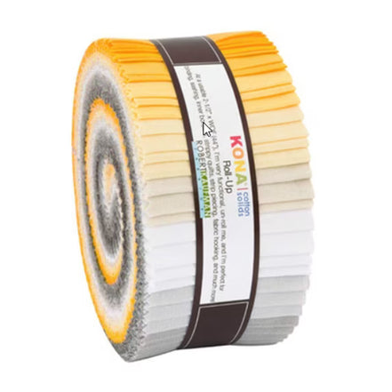Roll of Kona Cotton fabric strips with a white background