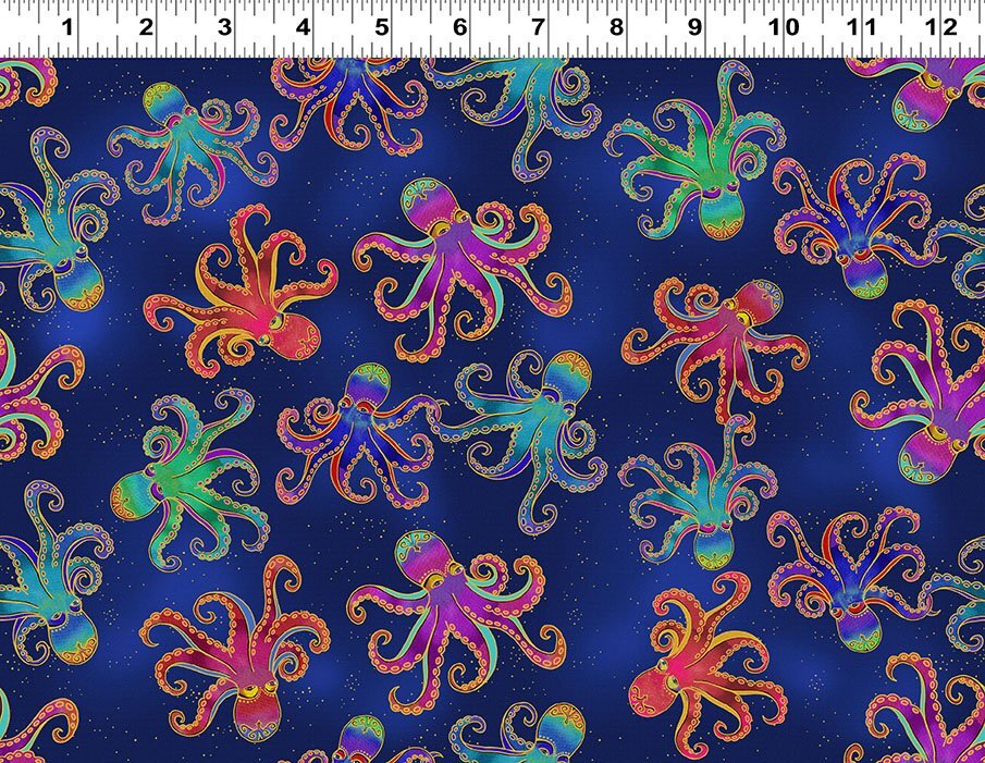 Oceania Digital Octopus Navy Blue Gold Metallic