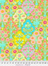 Colorful floral pattern fabric with a ruler at the bottom