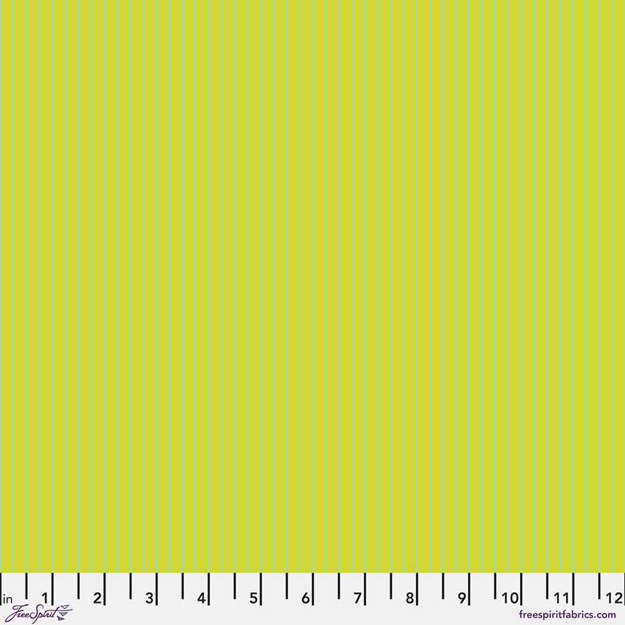 Fabric swatch with vertical  aqua stripes on a lime background