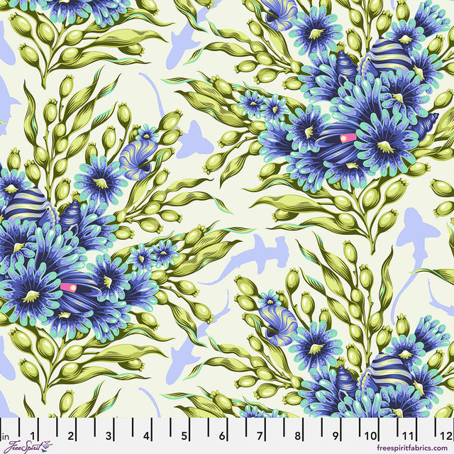 Tula Pink Floral Reef Shadow Sharks - Marine