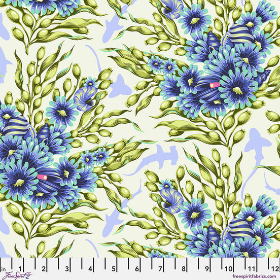 Tula Pink Floral Reef Shadow Sharks - Marine