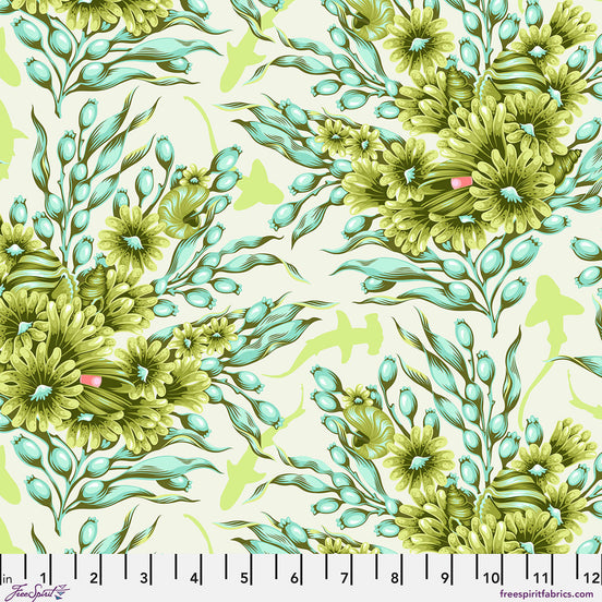 Tula Pink Floral Reef Shadow Sharks - Seagrass