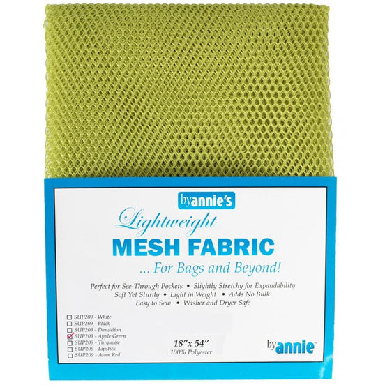 Green mesh fabric with packaging labeled 'byannie's' on a white background
