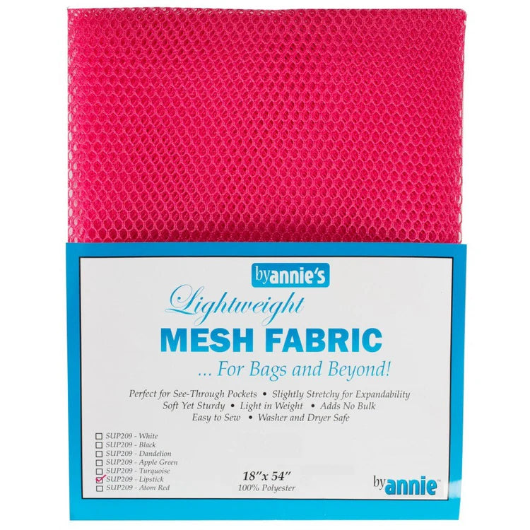 Pink mesh fabric with packaging labeled 'byannie's' on a white background