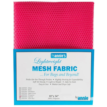 Pink mesh fabric with packaging labeled 'byannie's' on a white background
