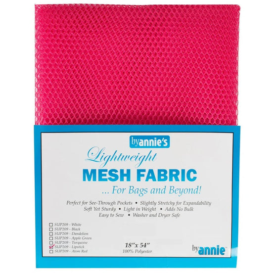 Pink mesh fabric with packaging labeled 'byannie's' on a white background
