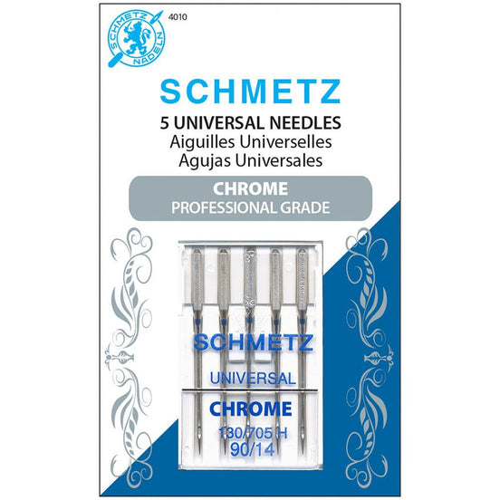 Schmetz universal needles packaging with branding and product details.