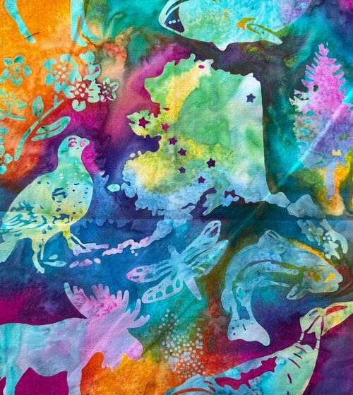Bali Batik Custom Alaska AK State Animals Rainbow