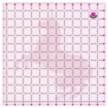 Pink grid ruler with measurement markings on a pink background