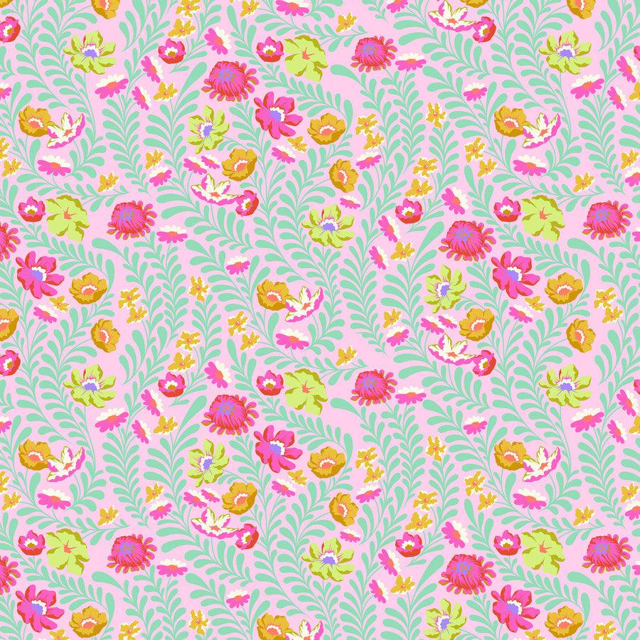 Colorful floral pattern on a pink background