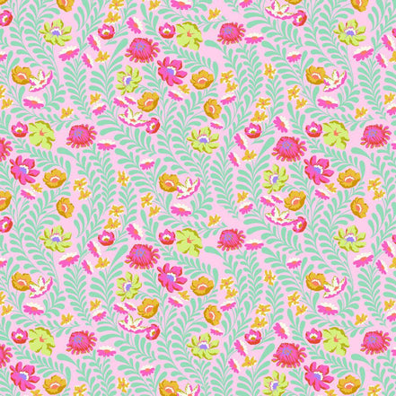 Colorful floral pattern on a pink background