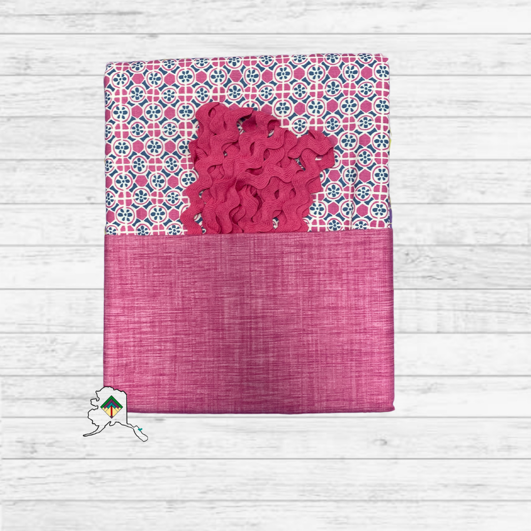 Kuspuk Fabric Kit 3-yds Plus - Pink Floral Geometric/Pink/Pink Trim