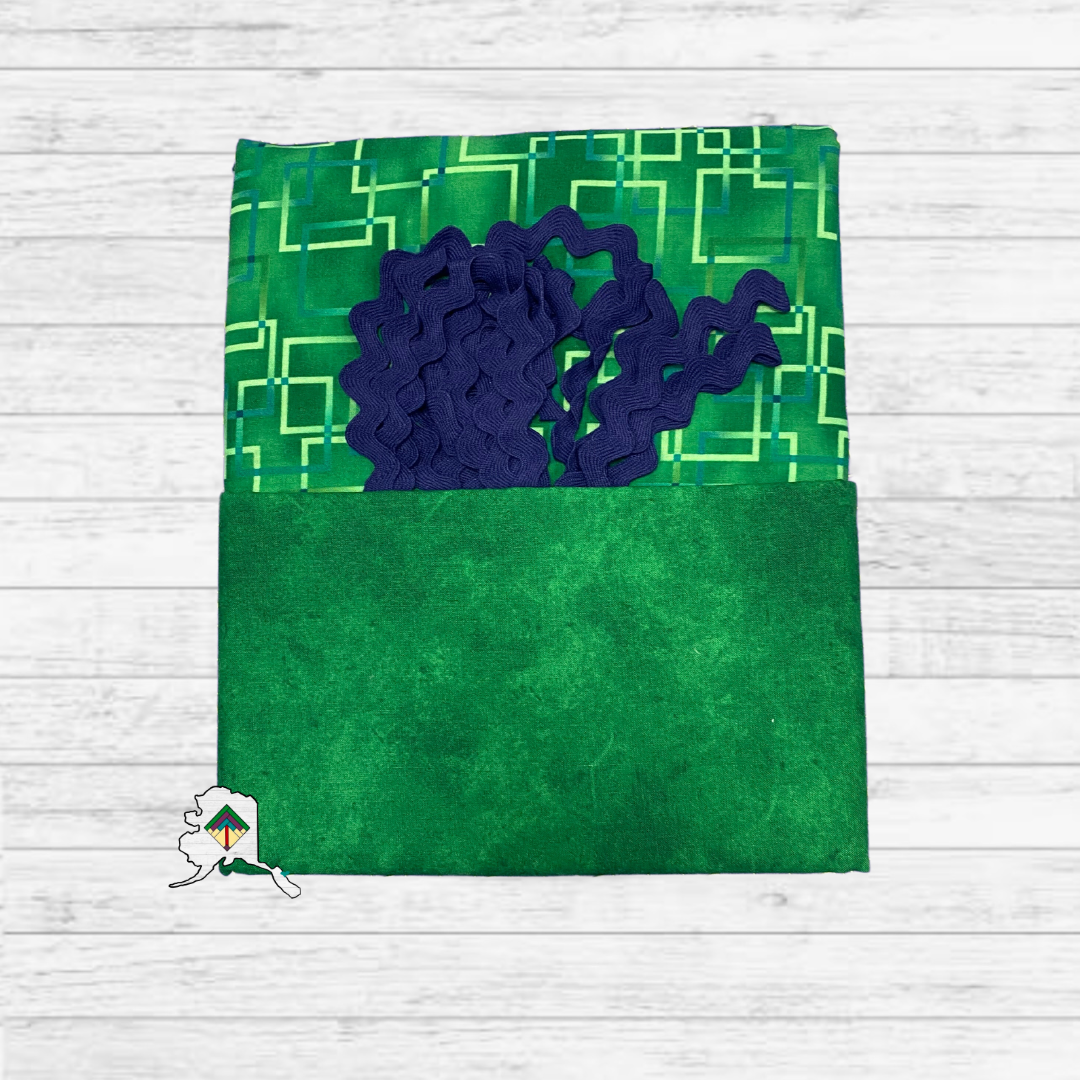 Kuspuk Fabric Kit 3-yds Plus - Green Geometric/Green/Navy Trim