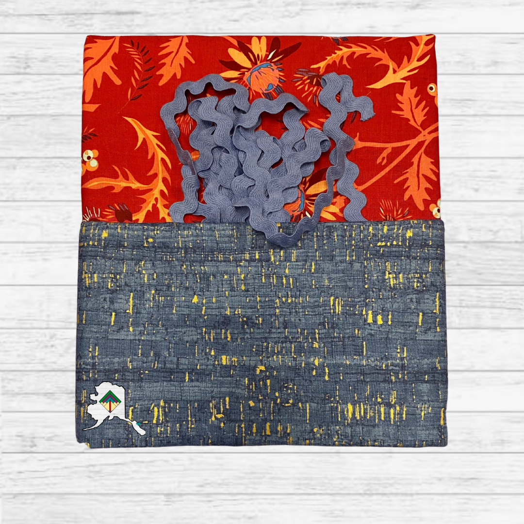 Kuspuk Fabric Kit 3-yds Plus - Red Leaf/Blue/Blue Trim