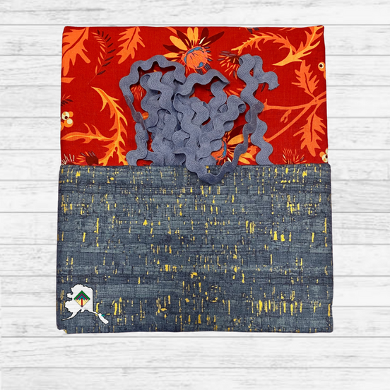 Kuspuk Fabric Kit 3-yds Plus - Red Leaf/Blue/Blue Trim