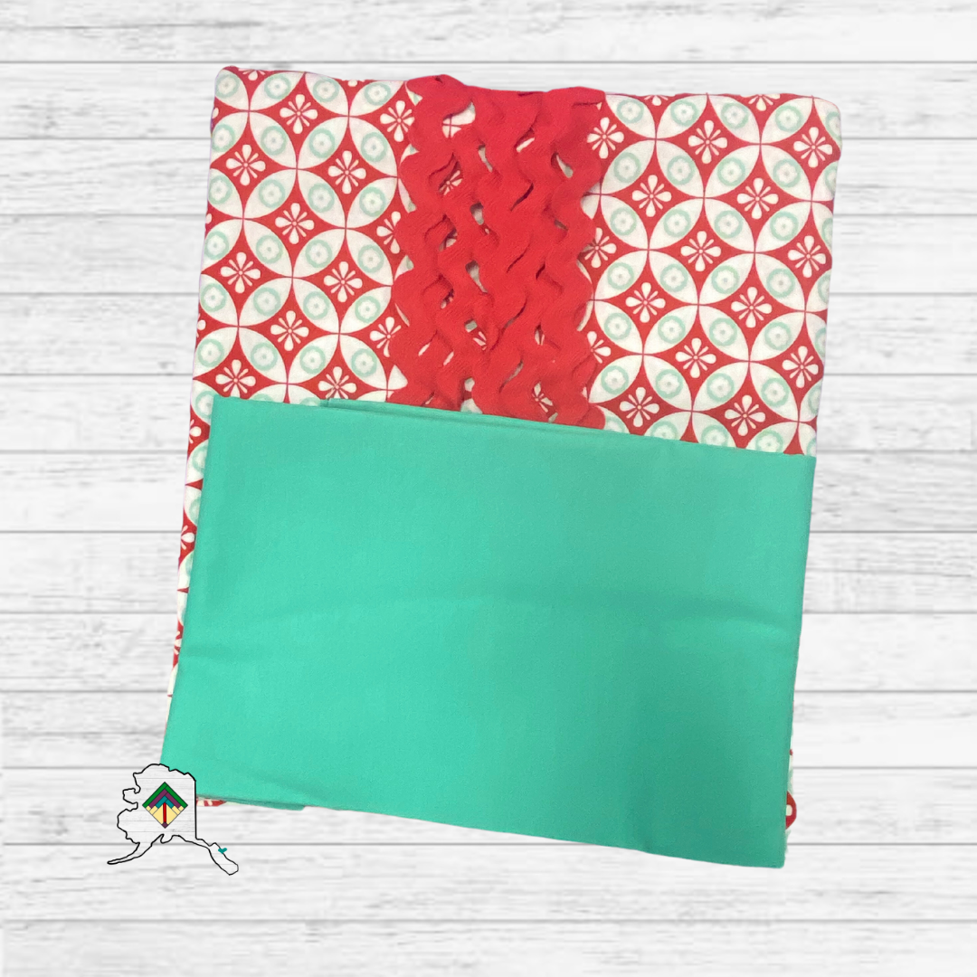 Kuspuk Fabric Kit 3-yds Plus -red and green retro geo