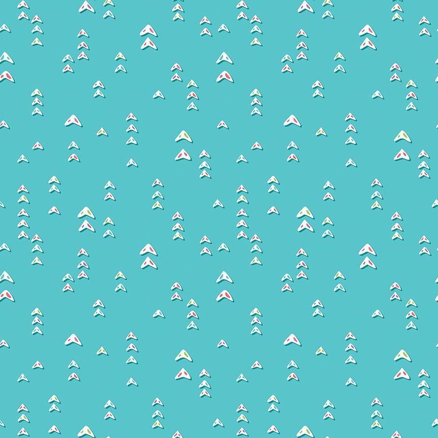 Pattern of small triangles on a teal background