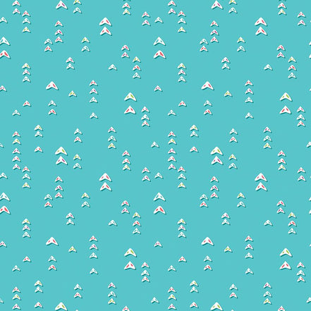 Pattern of small triangles on a teal background