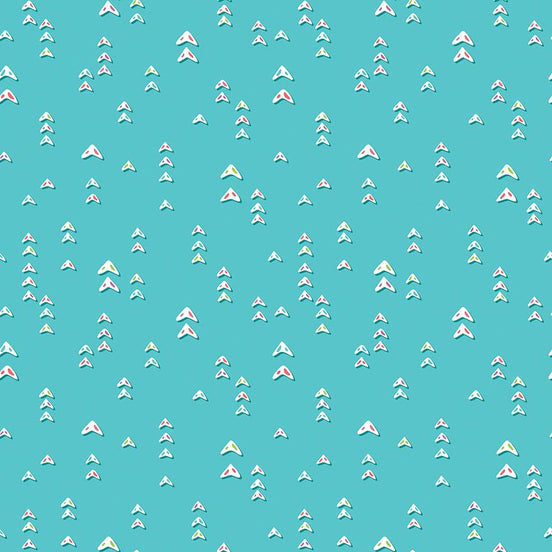 Pattern of small triangles on a teal background