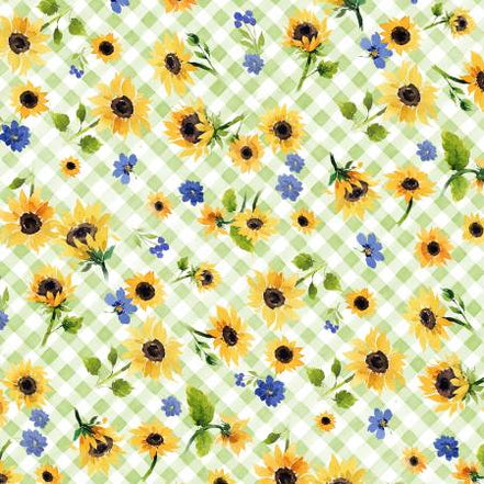 Sunflower Bouquets Digital Lt Green Check