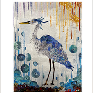 Blue Heron Fabric Collage Pattern