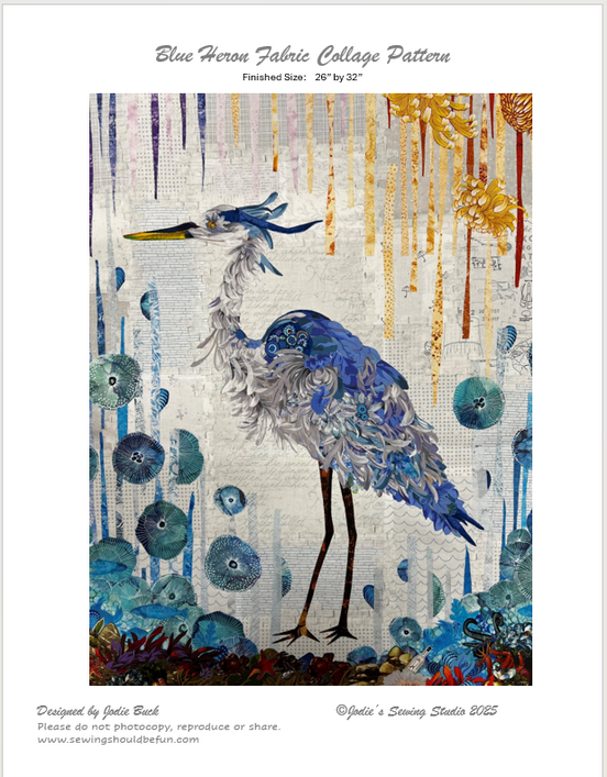 Blue Heron Fabric Collage Pattern