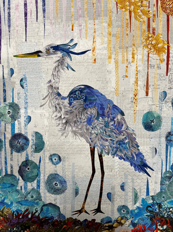 Blue Heron Fabric Collage Pattern