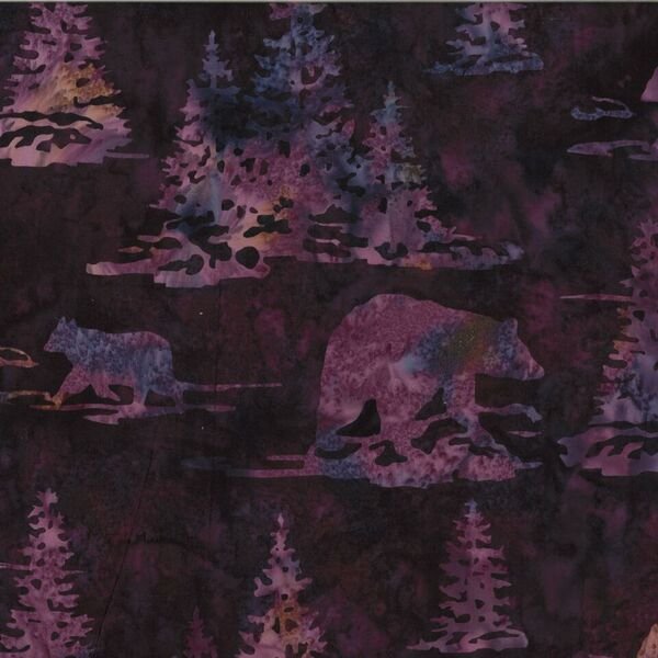 Hoffman Batik Bear & Pines Marsala