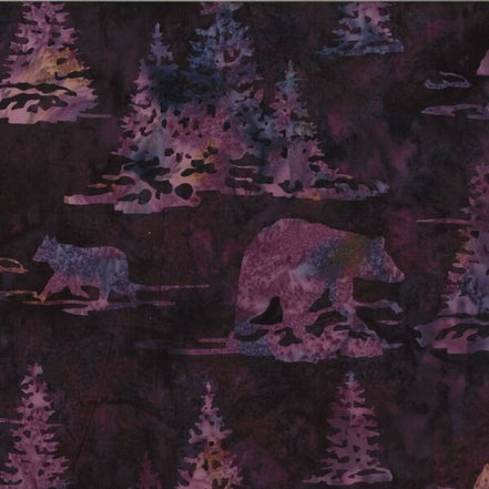 Hoffman Batik Bear & Pines Marsala