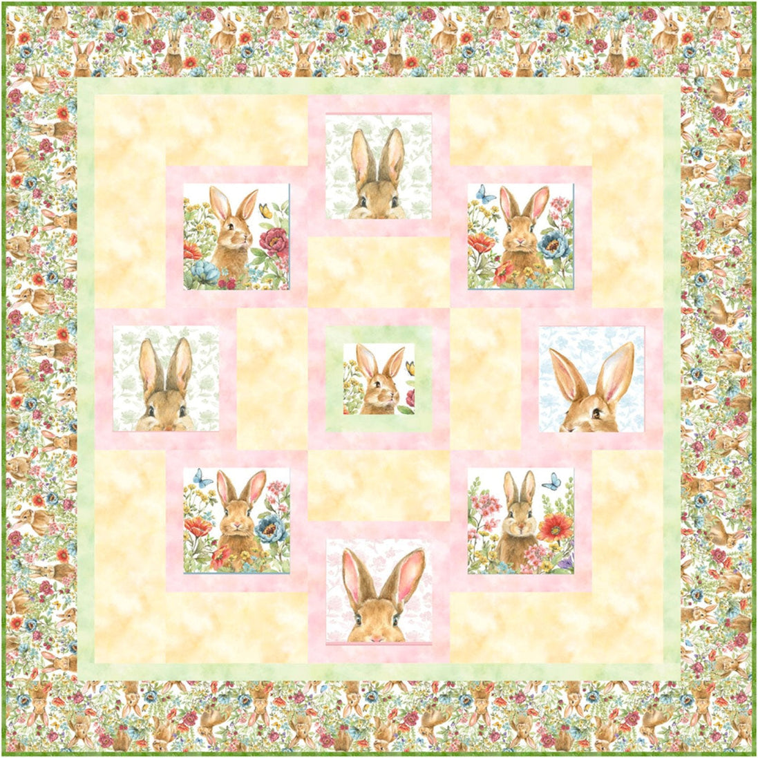 Bunnies & Blooms Quilt Kit 63" by 63"